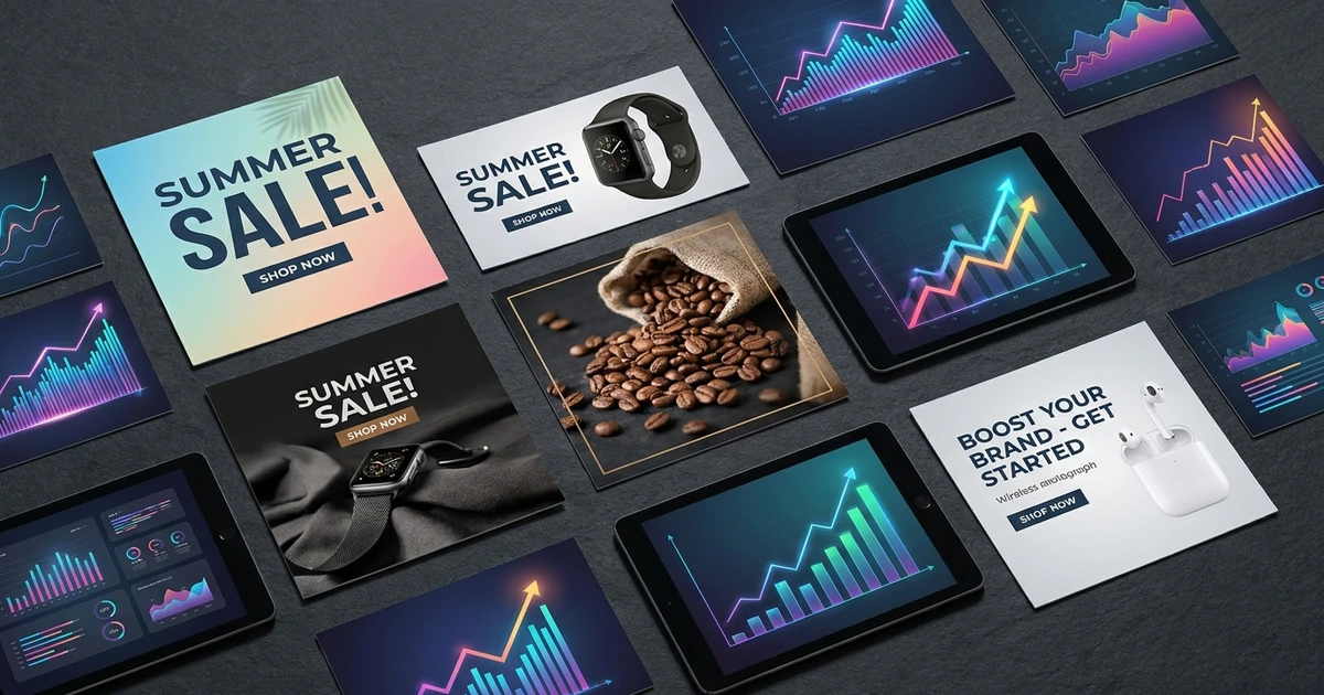 Marketing campaign concepts arranged around an AI-generated image workflow