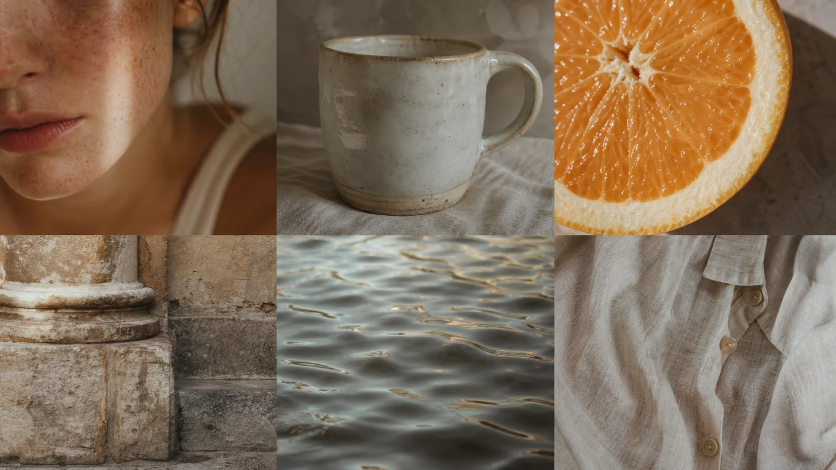 A sheet of photorealistic image directions with people, surfaces, and natural light
