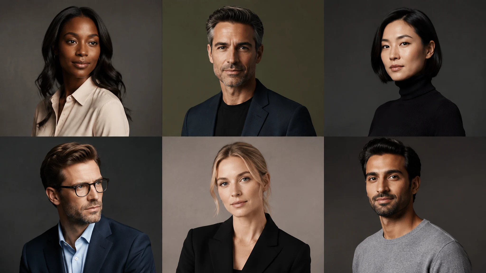 A sheet of professional headshot variations with consistent portrait lighting