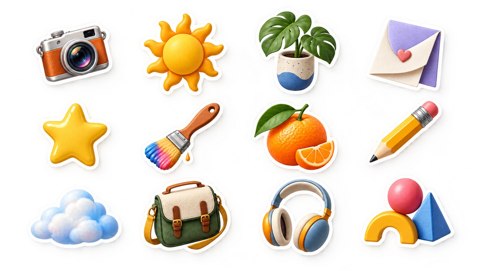 A sticker image sheet showing varied small-format visual directions