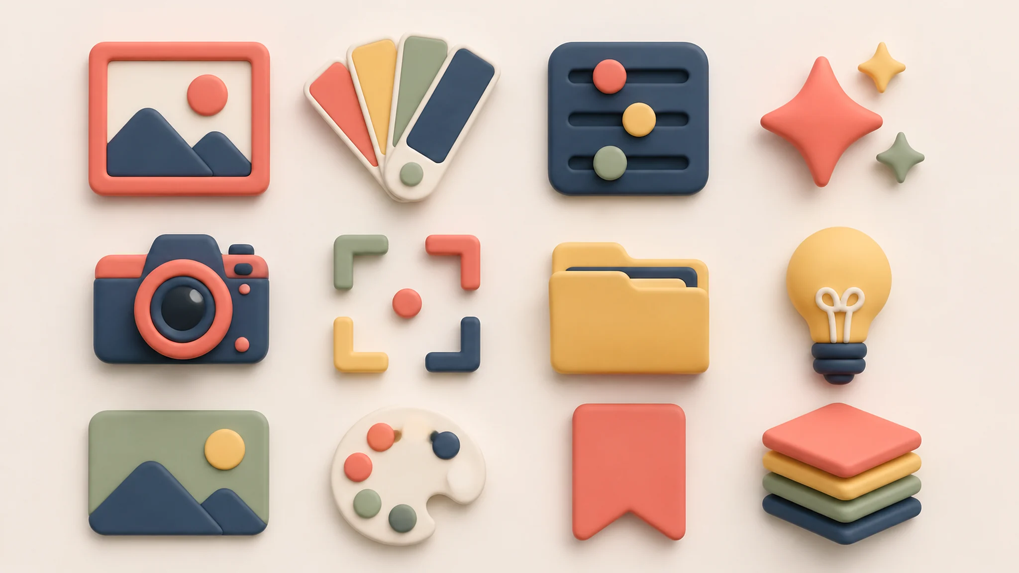 An icon sheet showing simple, cohesive visual elements