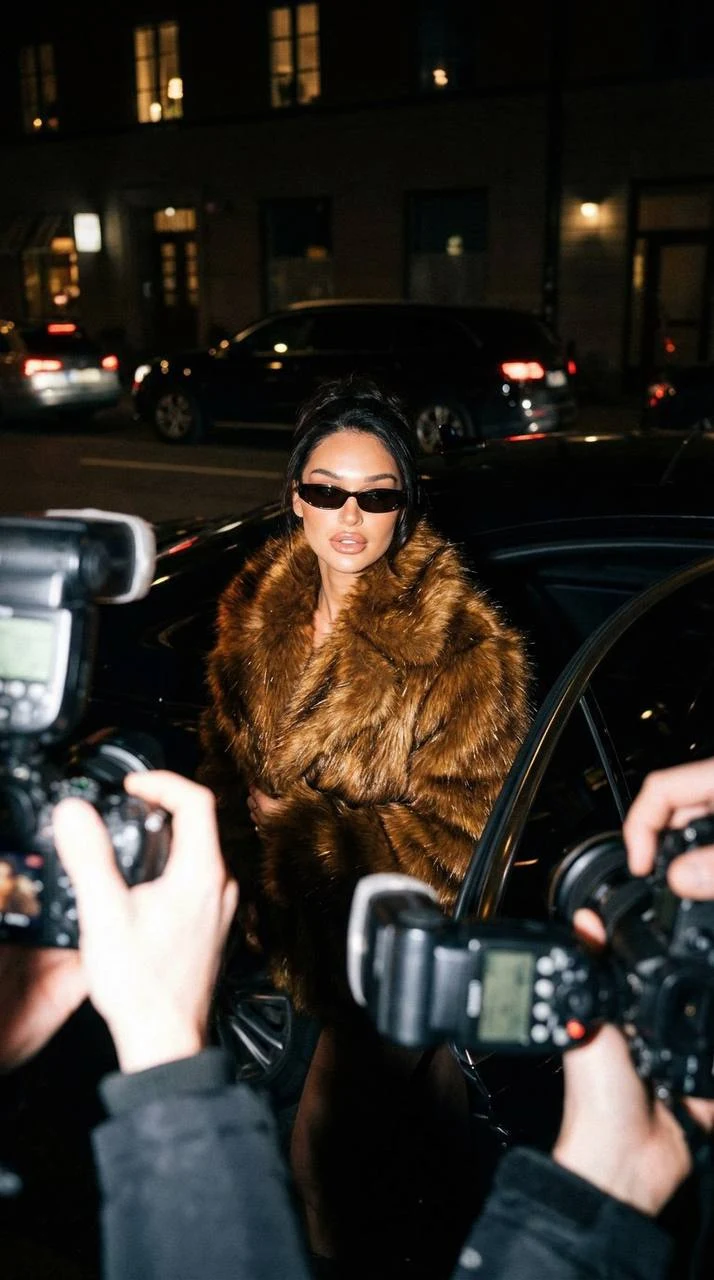paparazzi celebrity fur coat portrait