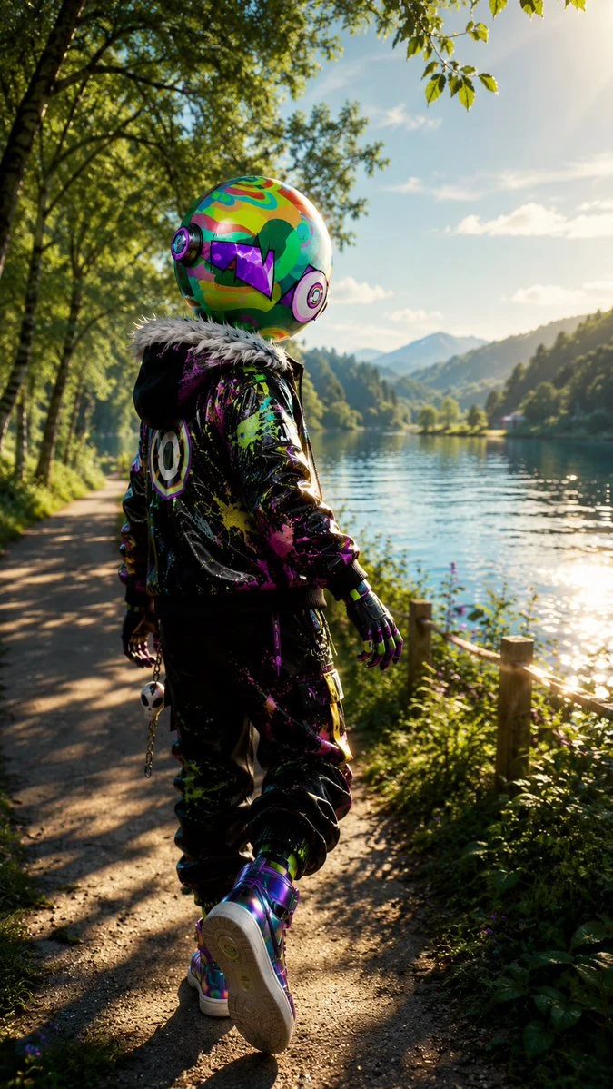 Futuristic Streetwear Robot Mountain Lake