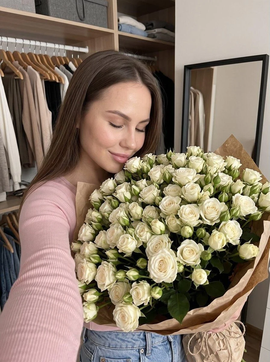 Cozy Selfie With Large Flower Bouquet