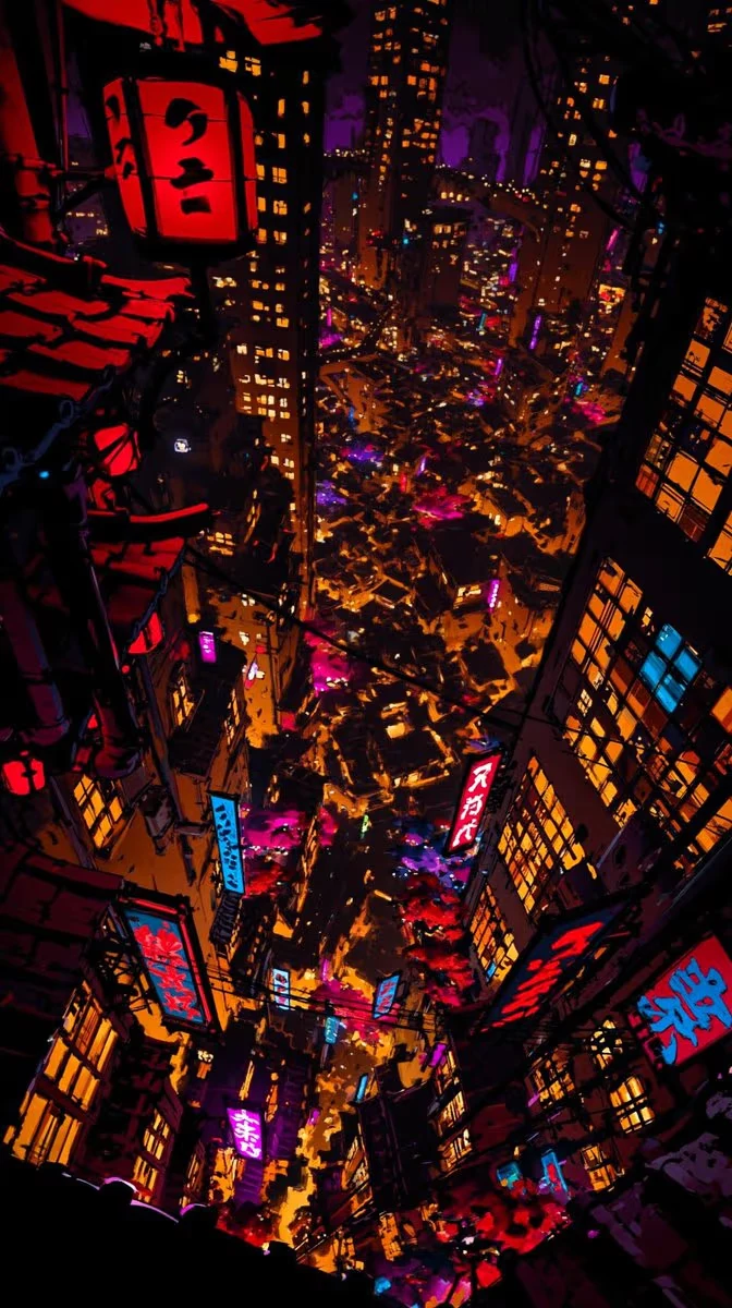 surreal Japanese futuristic city illustration