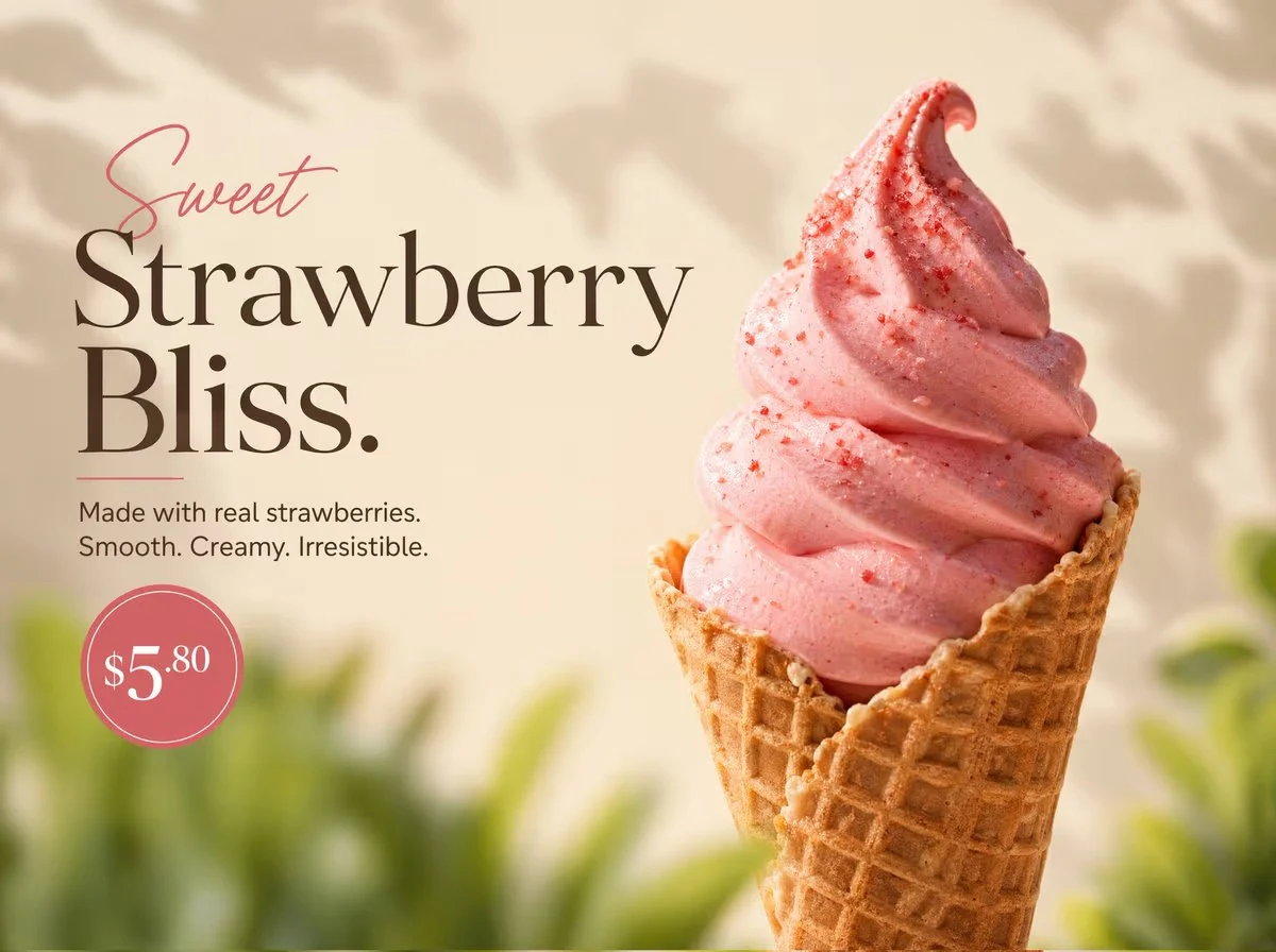 Premium Strawberry Soft Serve Product Photography