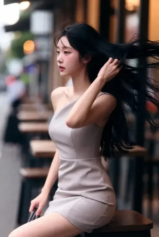 korean woman at evening cafe