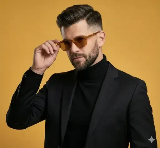 Stylish Man in Black Suit and Glasses