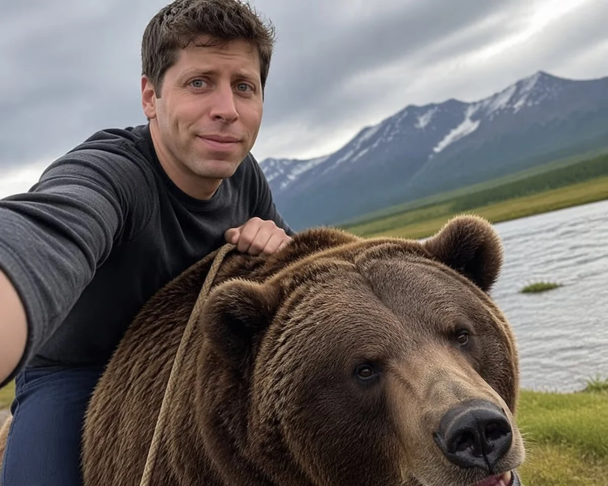 Sam Altman Riding Bear Selfie
