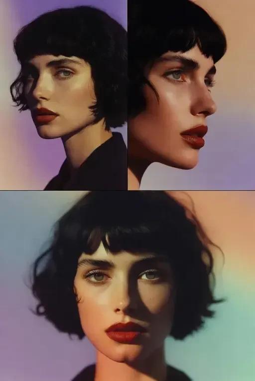 cinematic pastel fashion triptych portrait