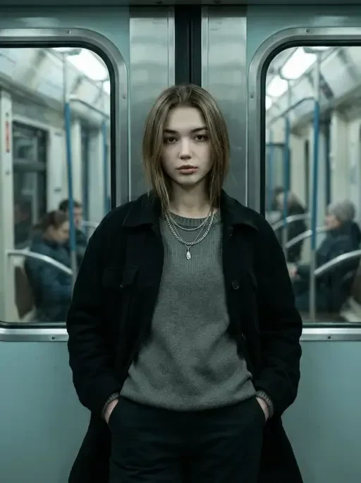 cinematic subway fashion portrait