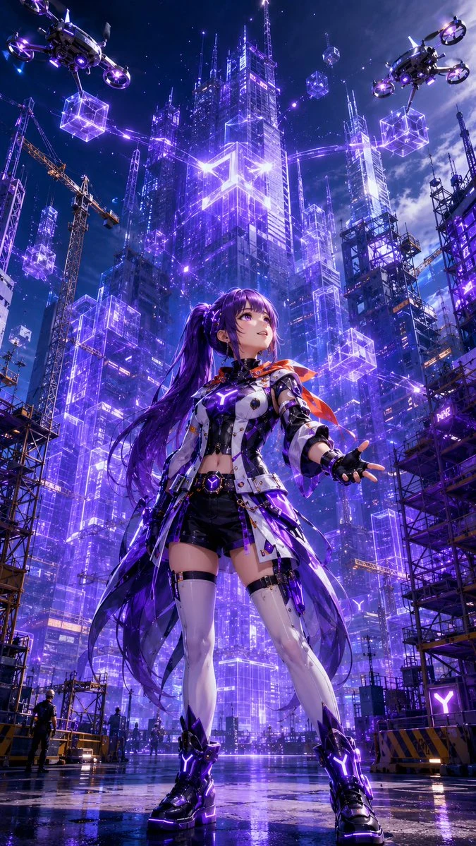 Cyberpunk Anime Heroine Neon Megacity