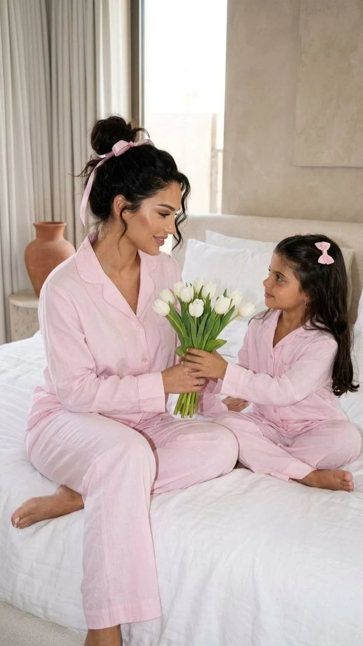 Cozy Morning Mother and Daughter Pink Pajamas