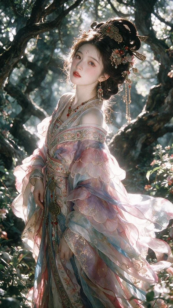 ethereal chinese guofeng forest goddess portrait