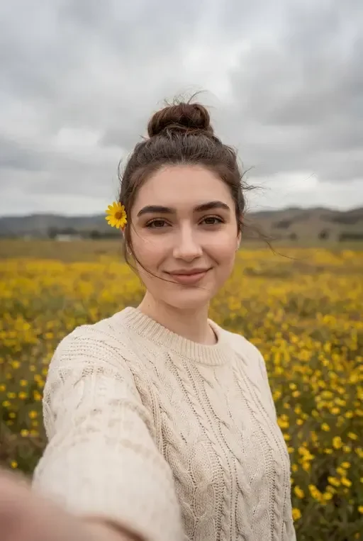 Woman in Wildflower Field Portrait