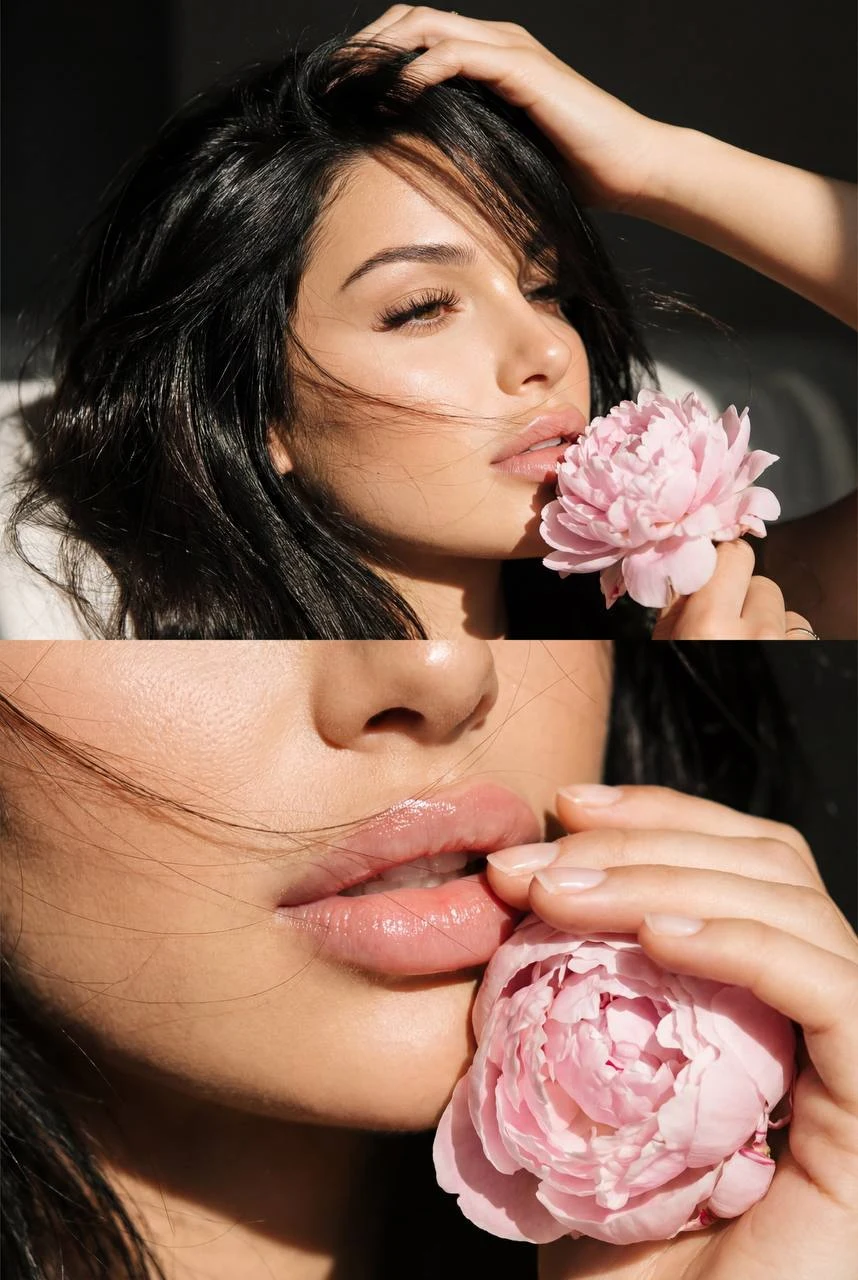 Cinematic Pink Peony Portrait Collage