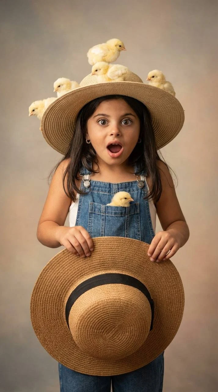 Vintage Studio Portrait Child With Chicks