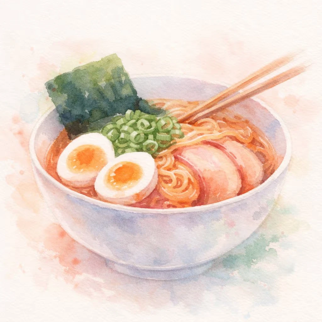 Watercolor Japanese Ramen Illustration