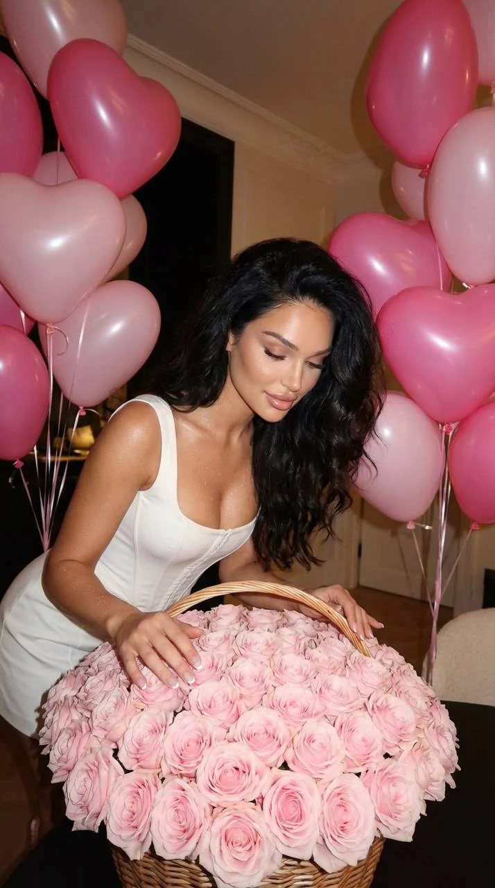 romantic evening with roses and balloons