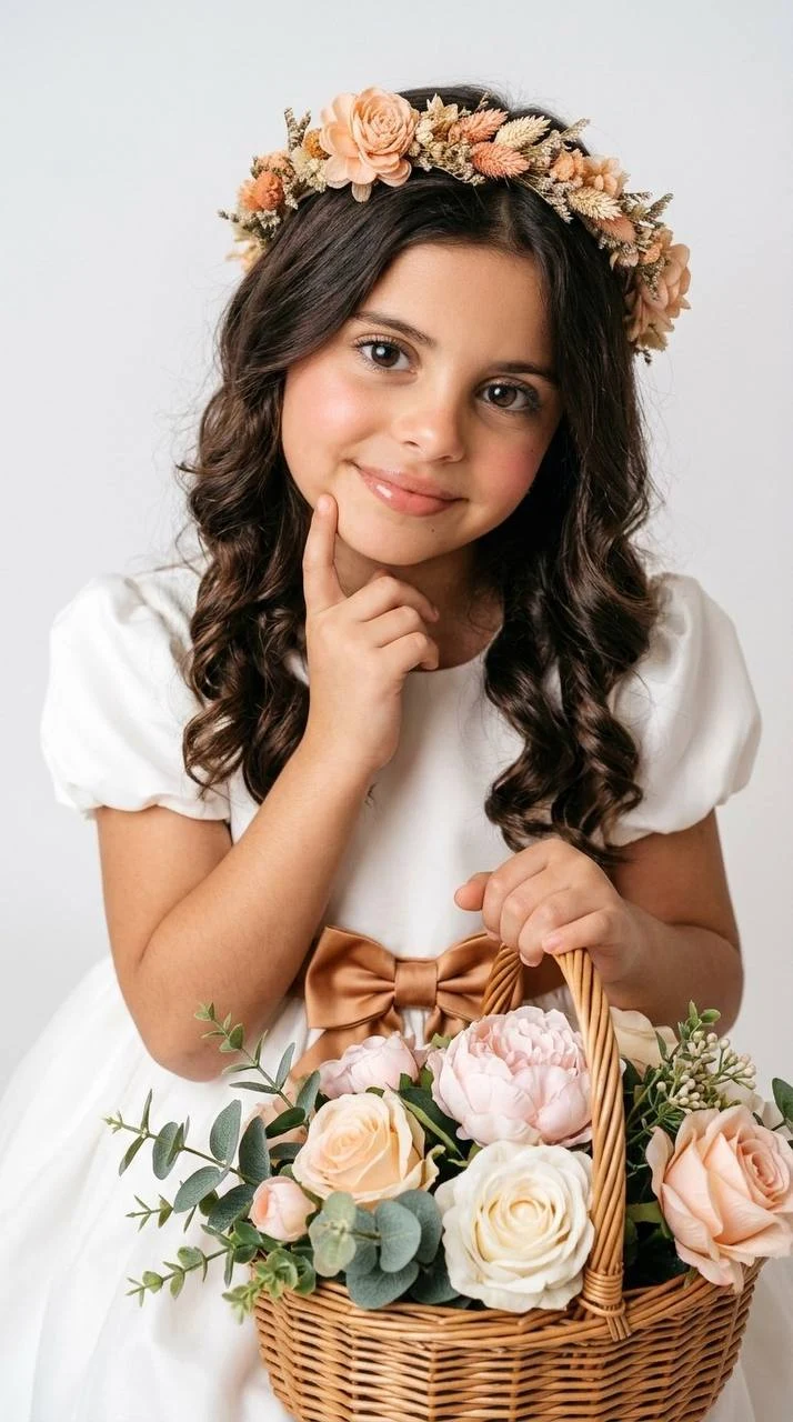 Young Girl Portrait With Floral Basket
