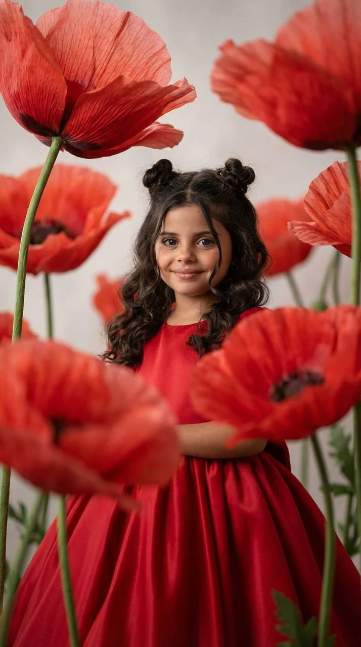 Girl in Giant Poppies Portrait