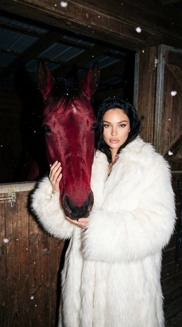 Surreal Red Horse and White Fur Portrait