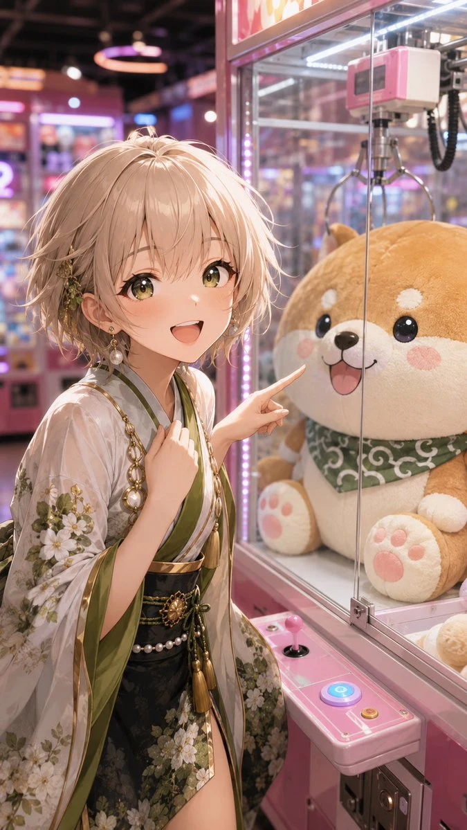 anime girl at arcade claw machine