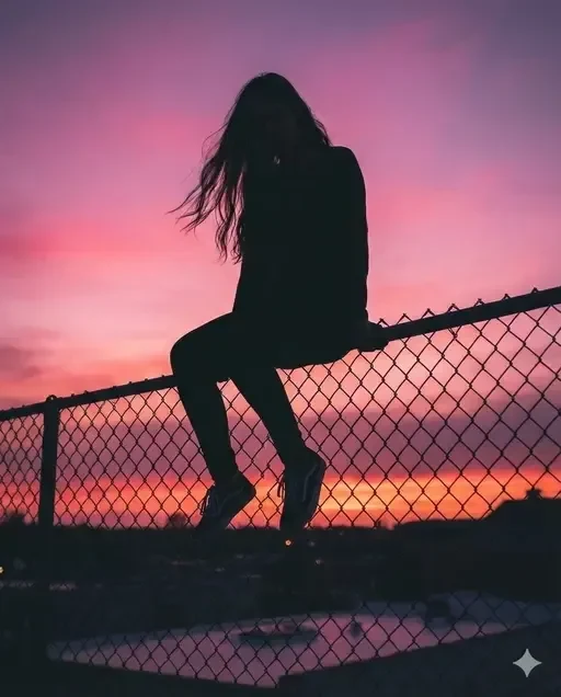 Sunset Silhouette on Chain Fence