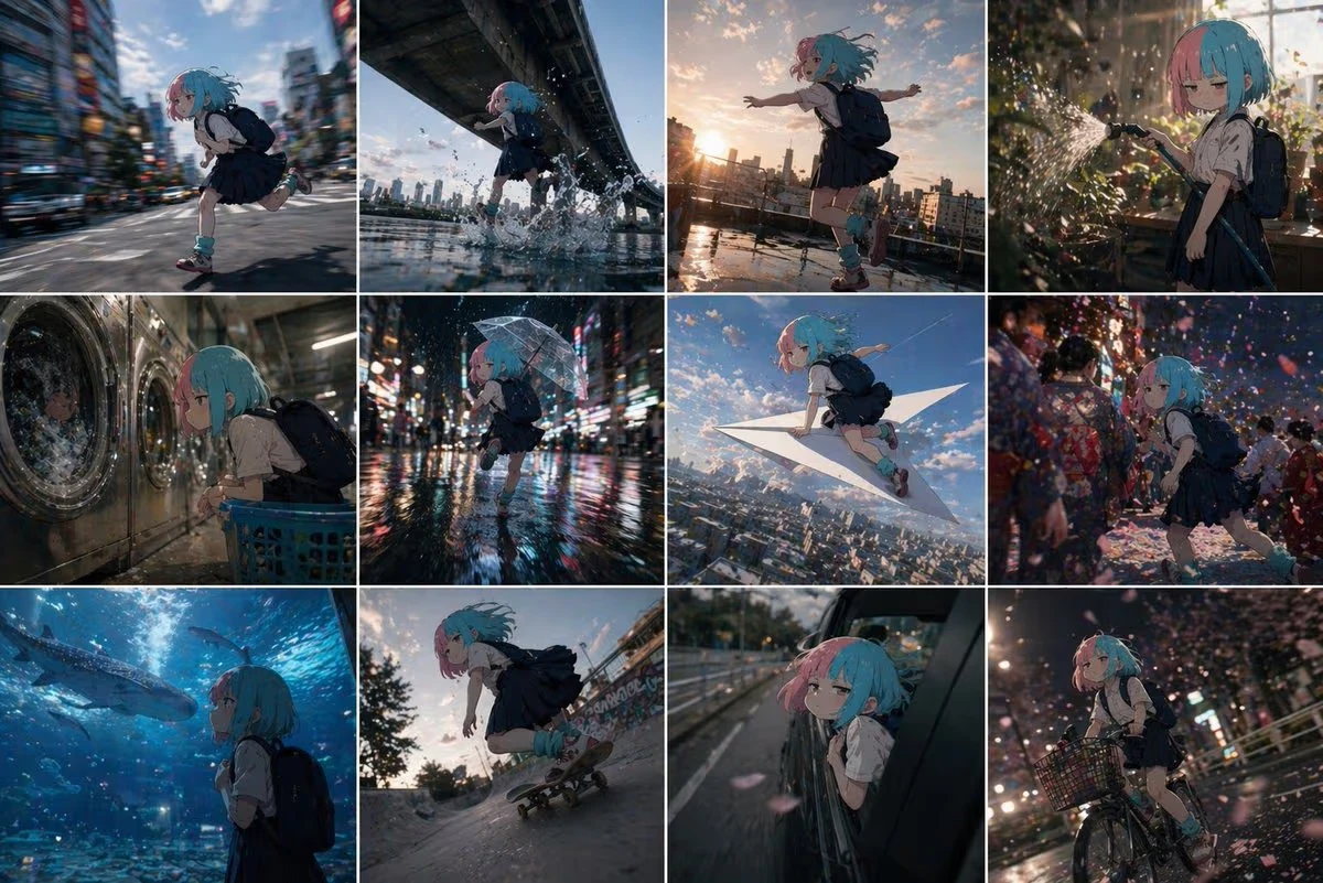 Anime Character in Realistic World Grid