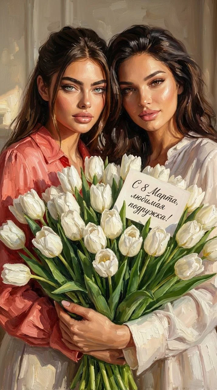 Friends With Tulips Oil Painting