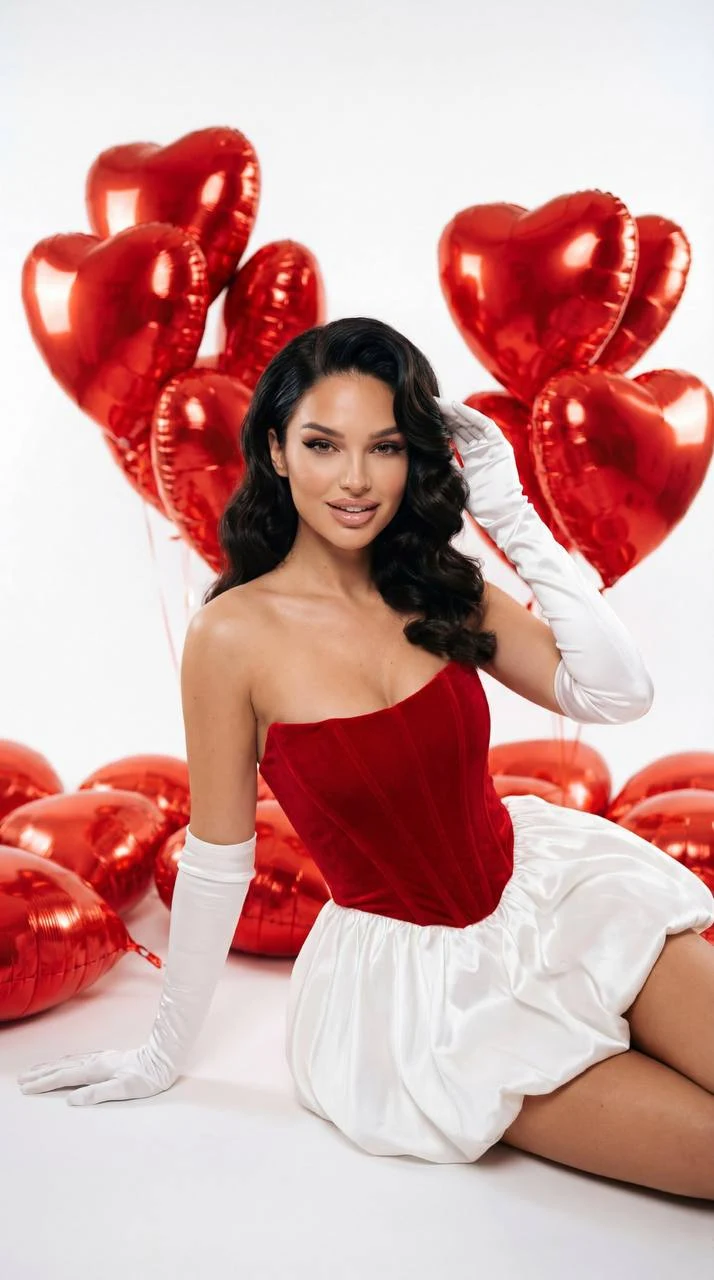 romantic red fashion with heart balloons