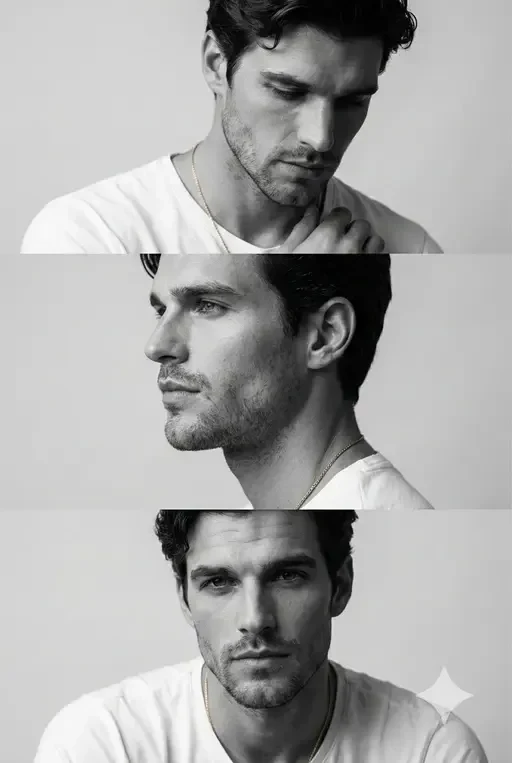 minimalist monochrome male fashion triptych