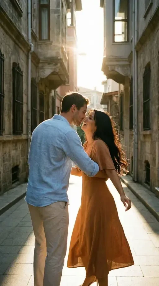 romantic couple istanbul alleyway