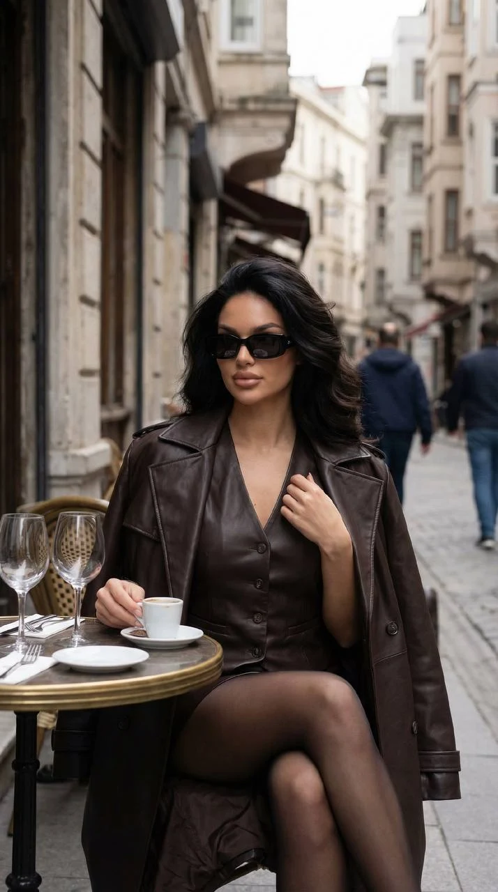 Elegant Istanbul Cafe Fashion Portrait