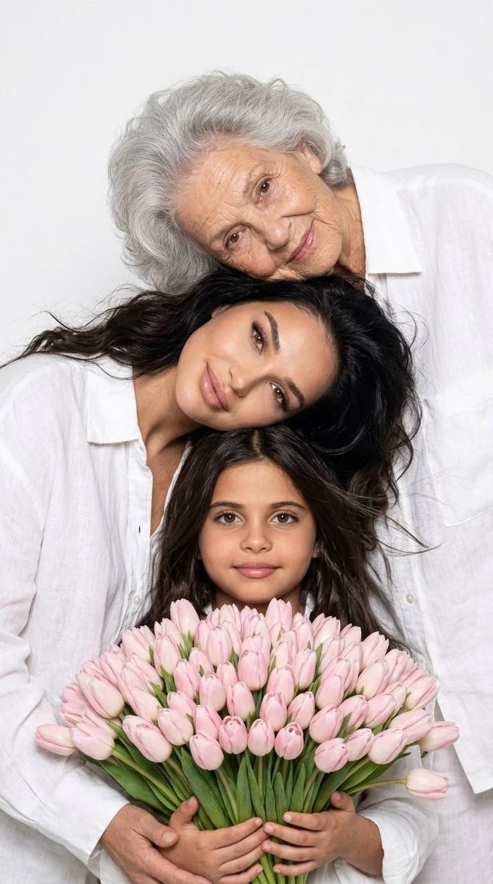 Minimal Family Portrait with Pink Tulips