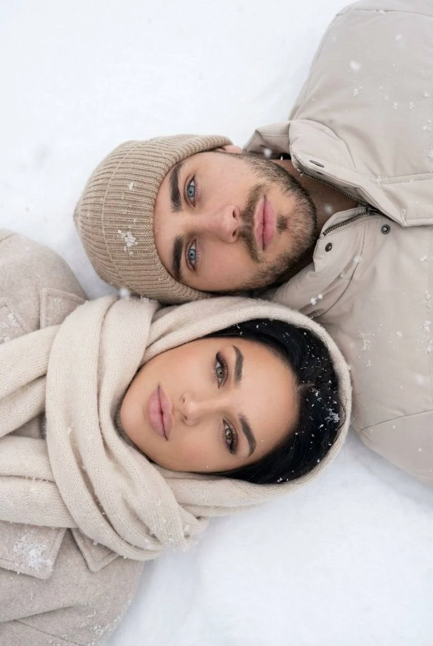 Hyperrealistic Winter Couple Overhead Portrait