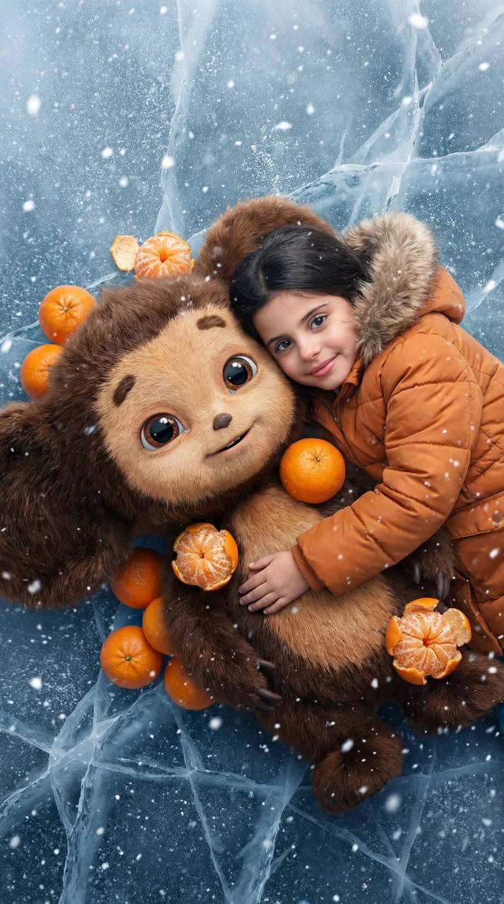 winter tale with realistic cheburashka
