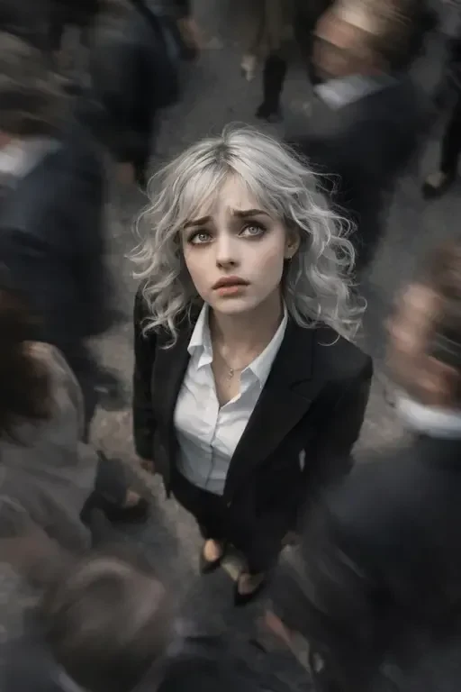 Worried Business Woman In Blurred Crowd