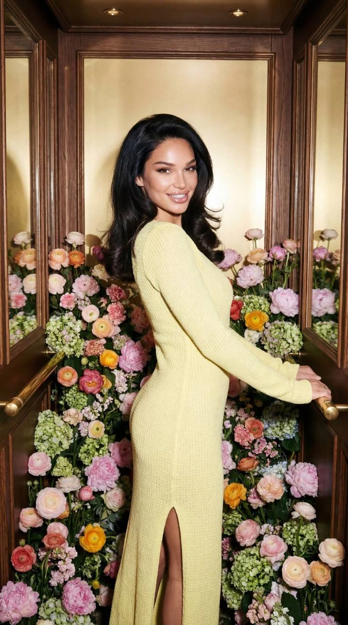 Fashion Portrait in Floral Elevator