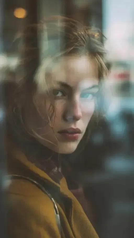 cinematic glass reflection portrait