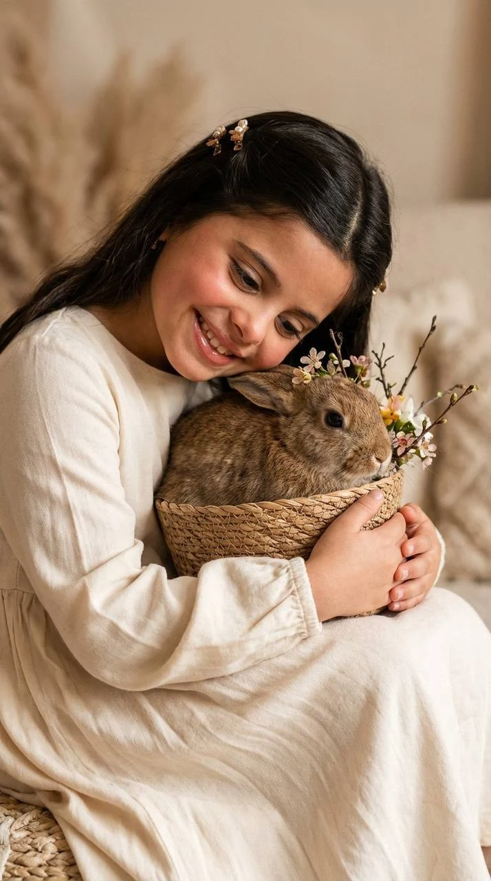 Spring Child Portrait with Rabbit Basket
