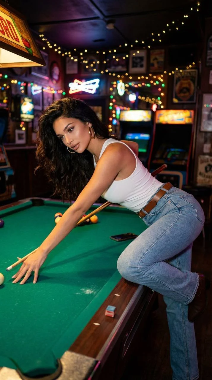 cinematic nightlife bar pool table portrait