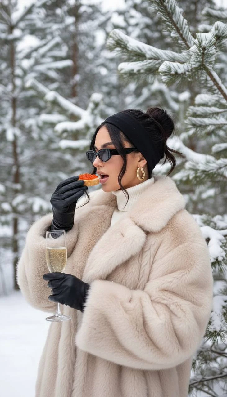 Slavic Girl in Winter Forest