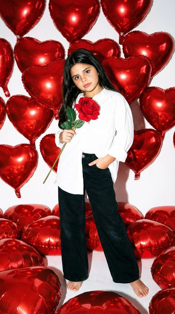 Y2K Style Child With Heart Balloons