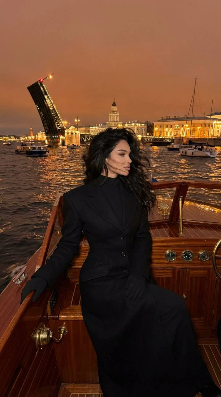 woman on luxury boat Saint Petersburg canals