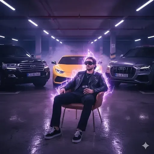 Cyberpunk Man Neon Luxury Parking