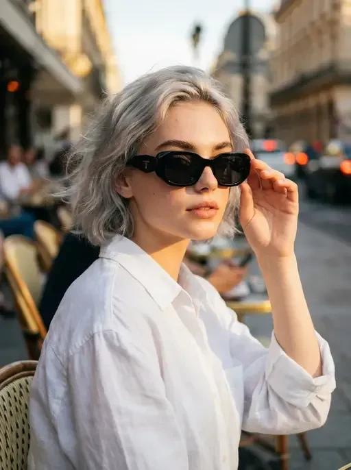 Stylish Woman at Parisian Cafe