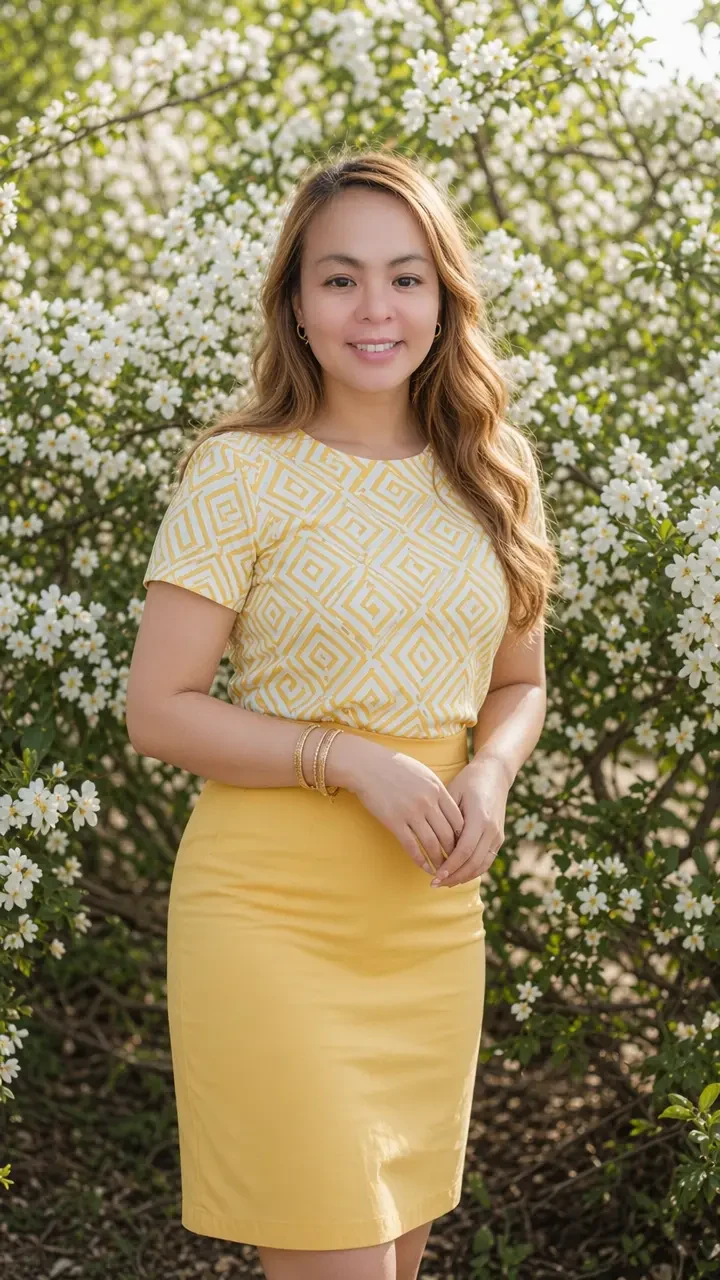 Woman in Yellow Outfit Among Flowers