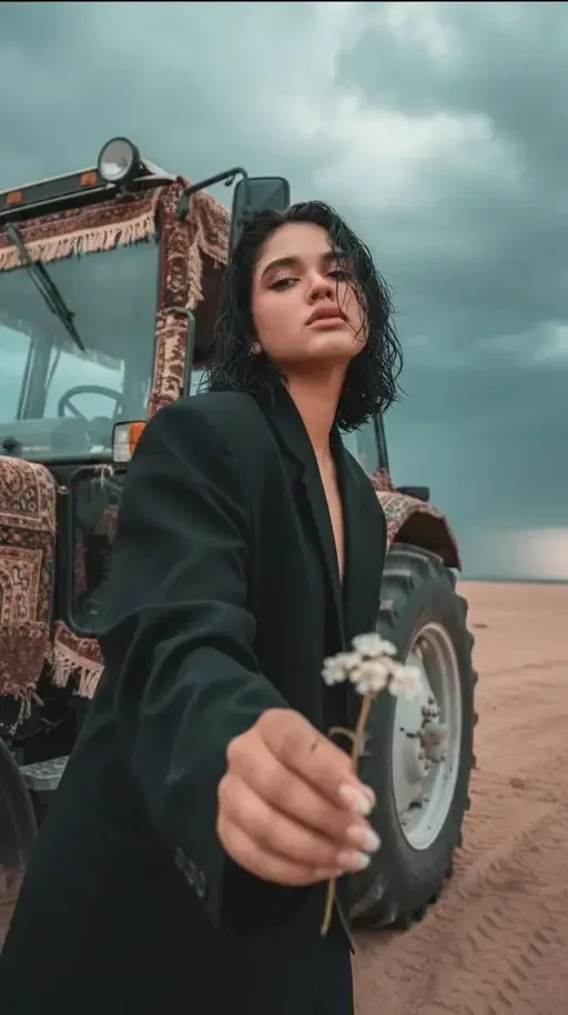 Surreal Fashion Portrait Desert Tractor