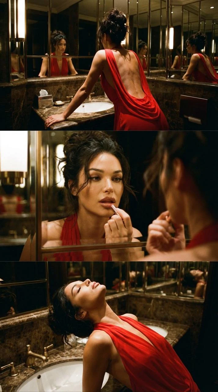 Cinematic Red Dress Triptych Luxury